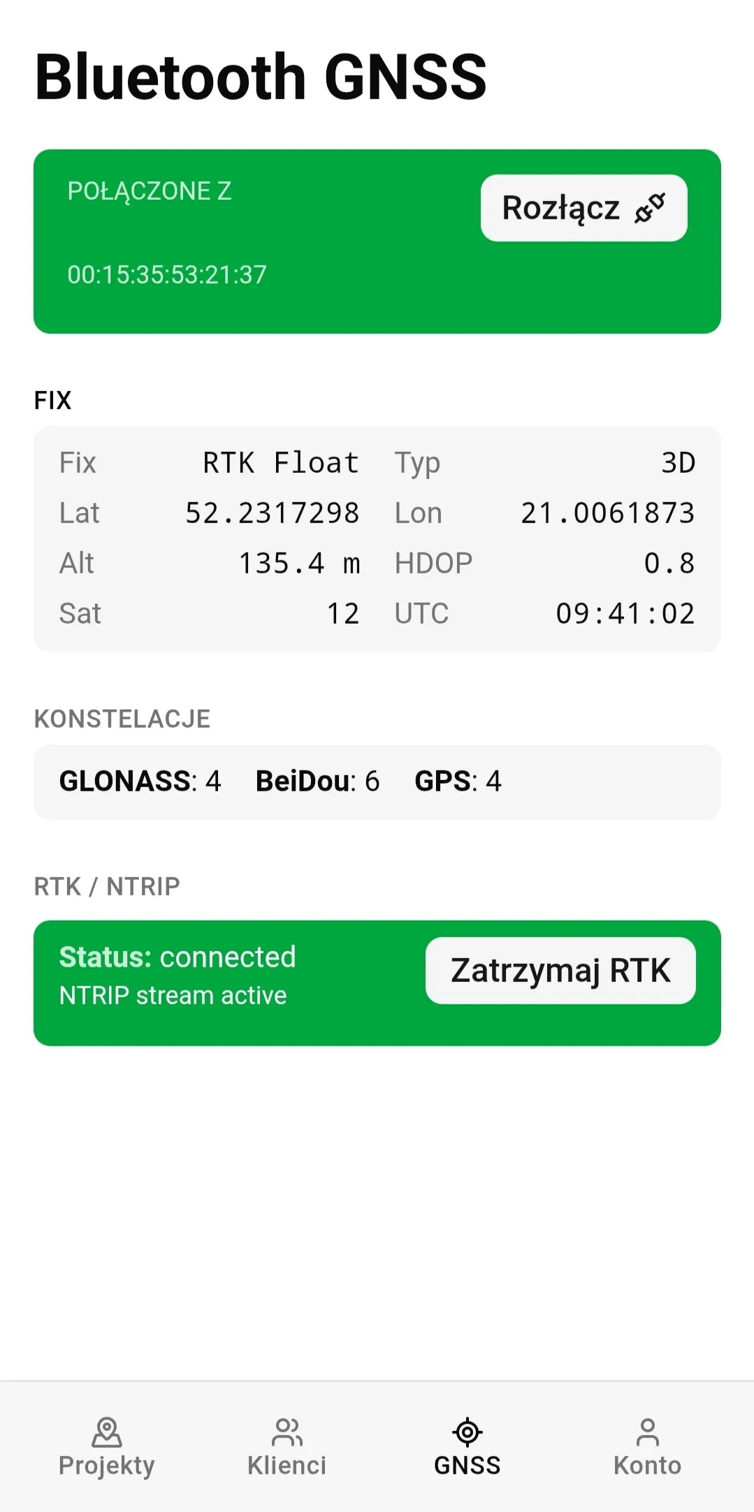 Możliwość podpięcią urządzenia RTK GNSS