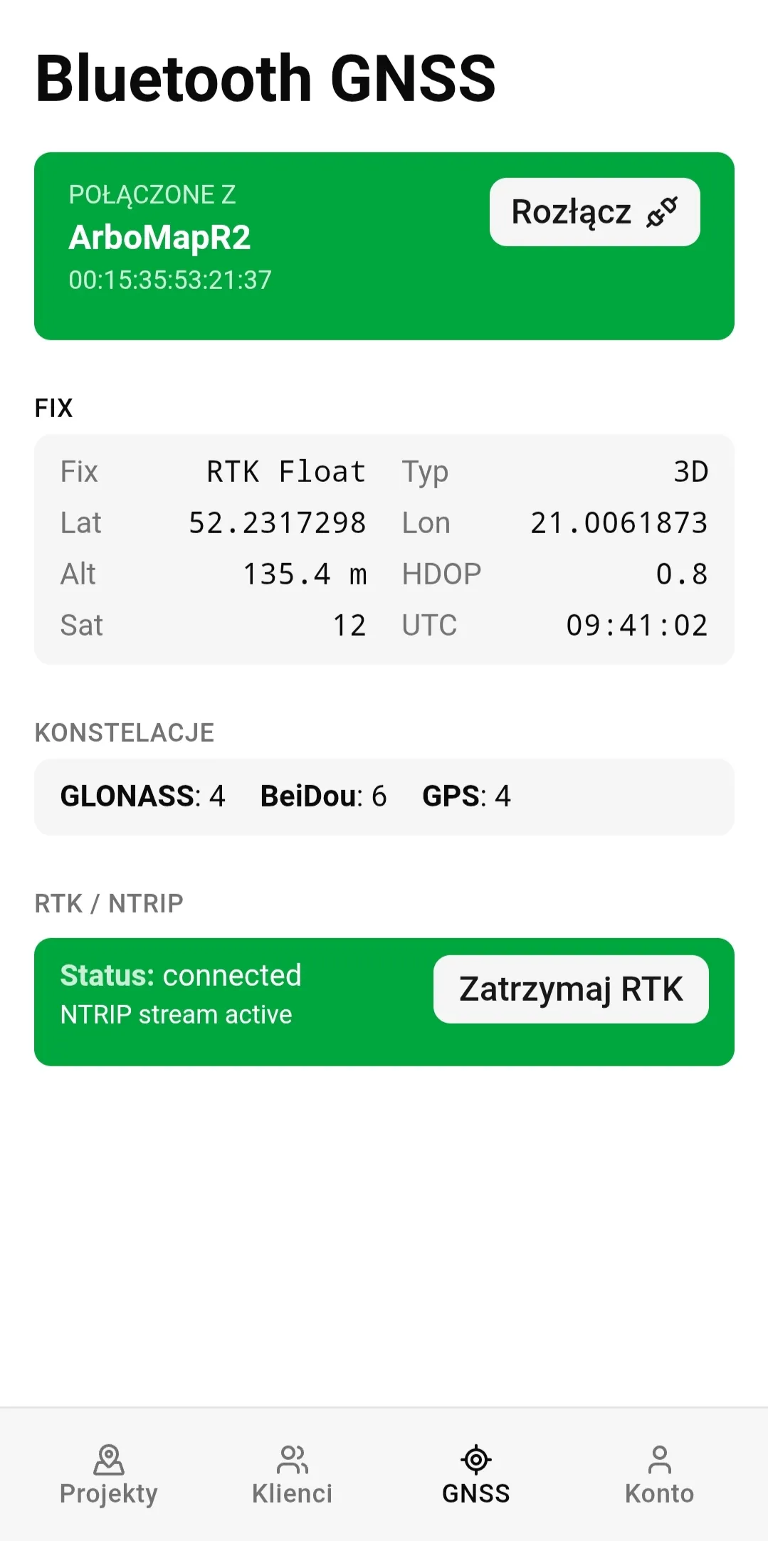 Możliwość podpięcią urządzenia RTK GNSS